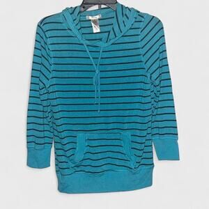 Timing Teal Blue Striped Long-Sleeve Hoodie Top - Size L